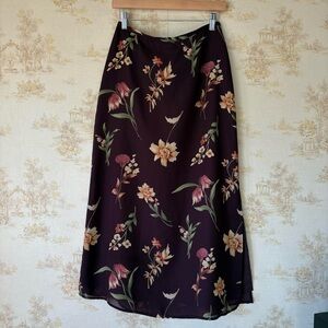 Vintage Floral Maxi Skirt in Deep Plum with Yellow and Green Accents